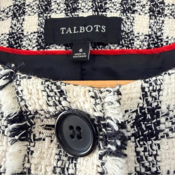 Talbots Gingham Tweed Fringe Jacket Button Front Patch Pockets‎ Lined Women's 6 - Picture 10 of 13